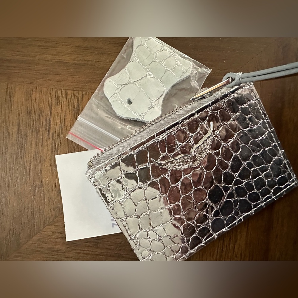 Zadig and Voltaire PASS METALLIC CROC-EMBOSSED LEATHER CARD HOLDER